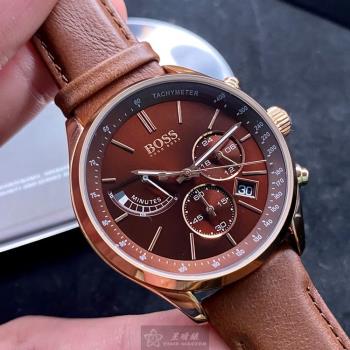 BOSS手錶, 男女通用錶 42mm 玫瑰金圓形精鋼錶殼 古銅色三眼, 時分秒中三針顯示錶面款 HB1513605