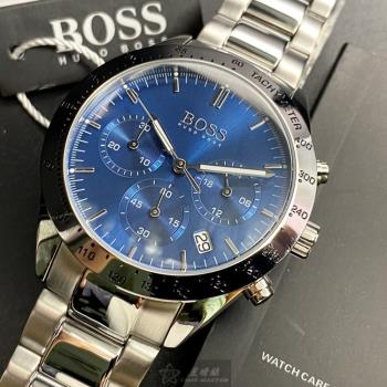 BOSS手錶, 男錶 42mm 銀圓形精鋼錶殼 寶藍色三眼, 運動錶面款 HB1513582
