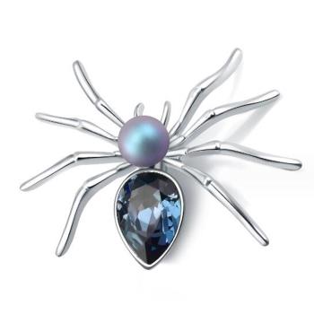   ANGEL 閃耀珍珠水晶蜘蛛2用胸針別針(藍色)