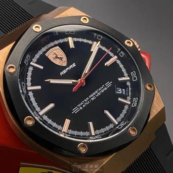 FERRARI手錶, 男女通用錶 44mm 玫瑰金八角形精鋼錶殼 黑色簡約, 運動錶面款 FE00017