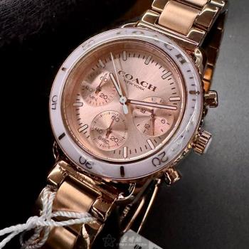 COACH手錶, 女錶 38mm 玫瑰金圓形精鋼錶殼 玫瑰金色三眼, 中三針顯示錶面款 CH00175