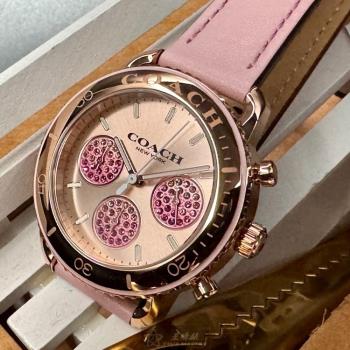 COACH手錶, 女錶 38mm 玫瑰金圓形精鋼錶殼 玫瑰金色簡約, 三眼, 中三針顯示錶面款 CH00172
