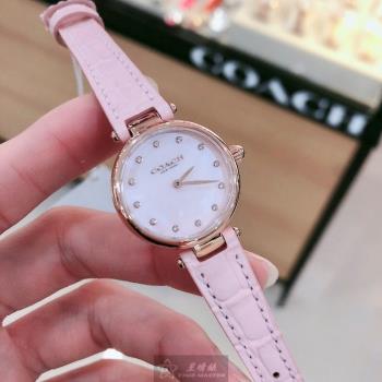 COACH手錶, 女錶 26mm 玫瑰金圓形精鋼錶殼 粉紅色簡約, 中二針顯示, 鑽圈錶面款 CH00146