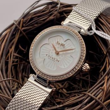 COACH手錶, 女錶 26mm 玫瑰金圓形精鋼錶殼 白色簡約, 中二針顯示, 花瓣錶面款 CH00130