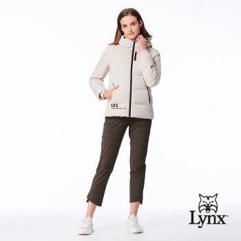【Lynx Golf】女款日本進口布料彈性舒適西褲造型開杈設計方格拉鍊口袋窄管八分褲-深卡其色