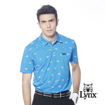 【Lynx Golf】男款吸溼排汗機能滿版俏皮CASINO骰子圖樣印花短袖POLO衫-寶藍色