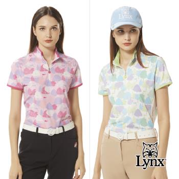 【Lynx Golf】女款吸溼排汗繽紛森林風樹木剪影印花脇邊剪裁設計短袖立領POLO衫/高爾夫球衫(二色)