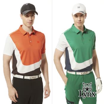 【Lynx Golf】首爾高桿風格！男款合身版吸濕排汗上下跳色曲線造型羅紋袖設計短袖POLO衫/高爾夫球衫(二色)