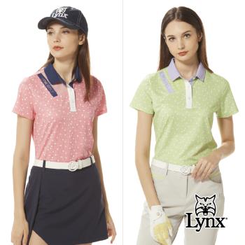 【Lynx Golf】女款吸汗速乾合身版水波紋組織右胸造型配布反光印設計短袖POLO衫/高爾夫球衫(二色)