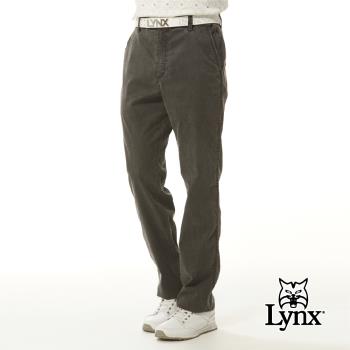 【Lynx Golf】男款彈性舒適天絲棉材質刷舊感類牛仔褲紋路特殊袋蓋造型平面休閒長褲-黑色 