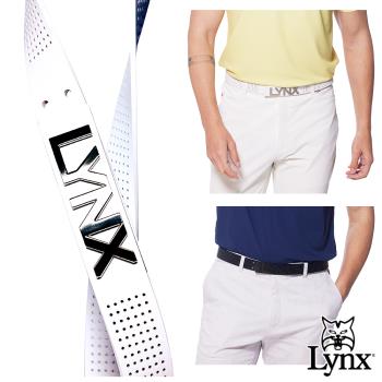 【Lynx Golf】男款時尚立體雷雕LOGO打洞造型牛皮材質扣式皮帶(三色)