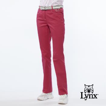 【Lynx Golf】女款彈性舒適混紡材質愛心織標小口袋設計窄管長褲(二色)