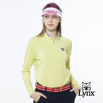 【Lynx Golf】女款遠紅外線保暖內刷毛彩色植絨LOGO長袖立領POLO衫(二色)