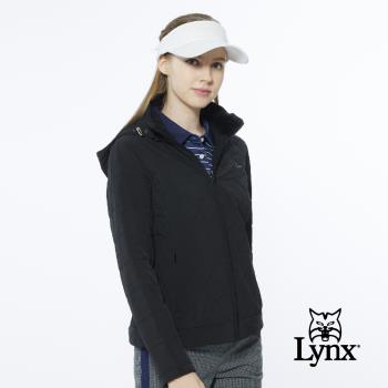 【Lynx Golf】女款吸濕排汗鋪棉保暖素面菱格壓線LOGO鐵牌長袖連帽外套(二色)