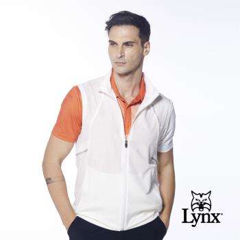 【Lynx Golf】男款吸排透氣易溶紗3M反光印花網布剪接拉鍊口袋無袖背心(二色)