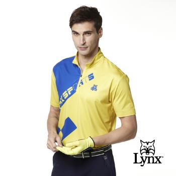 【Lynx Golf】男款吸濕排汗賽車方格旗設計山貓繡花短袖立領POLO衫(二色)
