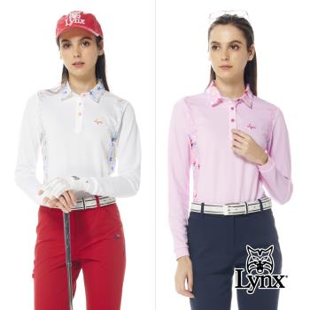 【Lynx Golf】女款合身版吸排袖口短羅紋彩色英文印花長袖POLO衫/高爾夫球衫(二色)