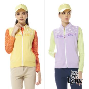 【Lynx Golf】女款莫代爾材質星星絨毛紗織繡LOGO羅紋配色領無袖立領背心(二色)