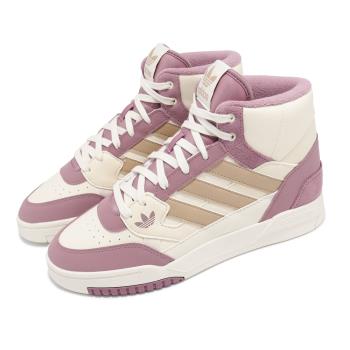 adidas 休閒鞋 Drop Step SE W 女鞋 米白 紫 皮革 高筒 經典 復古 運動鞋 三葉草 愛迪達 IF2697