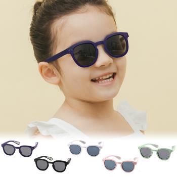 【ALEGANT】輕柔時尚兒童專用防滑輕量彈性太陽眼鏡│UV400圓框摺疊偏光墨鏡
