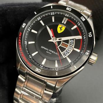 FERRARI 法拉利男錶 46mm 黑圓形精鋼錶殼 黑色中三針顯示, 運動錶面款 FE00071