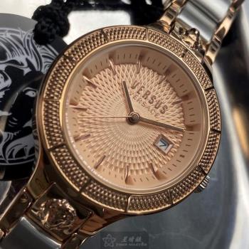 VERSUS VERSACE 凡賽斯女錶 32mm 玫瑰金圓形精鋼錶殼 玫瑰金色螺紋飾款錶面款 VV00001