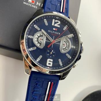 TommyHilfiger 湯米希爾費格男錶 46mm 銀精鋼錶殼 寶藍色三眼, 運動, 精密刻度錶面款 TH00017