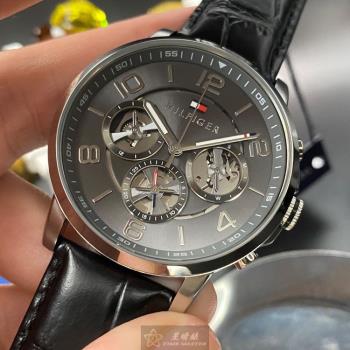 TommyHilfiger手錶, 男女通用錶 44mm 銀圓形精鋼錶殼 鐵灰色三眼, 鏤空錶面款 TH00011