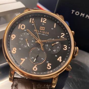 TommyHilfiger手錶, 男女通用錶 44mm 玫瑰金圓形精鋼錶殼 黑色簡約, 三眼錶面款 TH00003