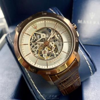 MASERATI手錶, 男女通用錶 46mm 古銅色圓形精鋼錶殼 白色鏤空錶面款 R8921119003