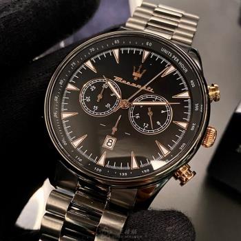 MASERATI手錶, 男錶 46mm 黑圓形精鋼錶殼 黑色三眼, 中三針顯示, 運動錶面款 R8873646001