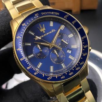MASERATI 瑪莎拉蒂男錶 44mm 寶藍圓形精鋼錶殼 寶藍色三眼, 中三針顯示, 精密刻度錶面款 R8873640008