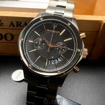 MASERATI手錶, 男錶 46mm 黑六角形精鋼錶殼 黑色運動, 雙眼錶面款 R8873627001