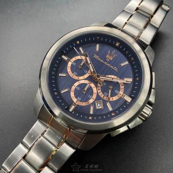 MASERATI手錶, 男女通用錶 44mm 銀圓形精鋼錶殼 寶藍色中三針顯示, 運動錶面款 R8873621008