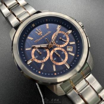 MASERATI 瑪莎拉蒂男女通用錶 44mm 銀圓形精鋼錶殼 寶藍色中三針顯示, 運動錶面款 R8873621008