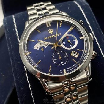 MASERATI手錶, 男女通用錶 42mm 銀圓形精鋼錶殼 寶藍色三眼, 中三針顯示, 運動錶面款 R8873613001