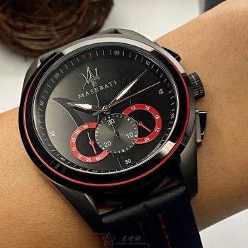 MASERATI手錶, 男錶 46mm 黑圓形精鋼錶殼 黑色三眼, 中三針顯示, 運動錶面款 R8871612023