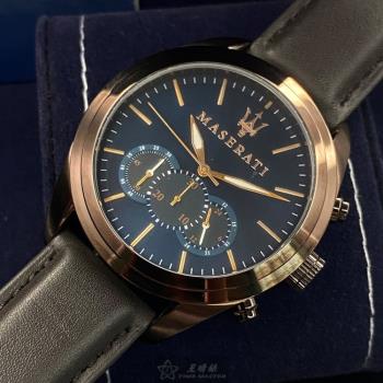 MASERATI手錶, 男女通用錶 46mm 古銅色圓形精鋼錶殼 寶藍色三眼, 運動錶面款 R8871612008