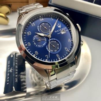 MASERATI手錶, 男錶 46mm 寶藍圓形精鋼錶殼 寶藍色三眼, 中三針顯示, 碳纖維錶面款 R8853112505
