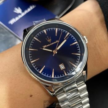 MASERATI 瑪莎拉蒂男女通用錶 46mm 銀圓形精鋼錶殼 寶藍色中三針顯示錶面款 R8853146002
