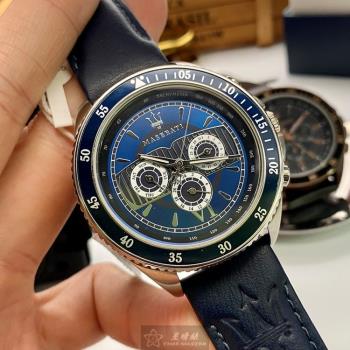 MASERATI手錶, 男女通用錶 46mm 寶藍圓形精鋼錶殼 寶藍色三眼, 羅馬數字, 中三針顯示,錶面款 R8851101002