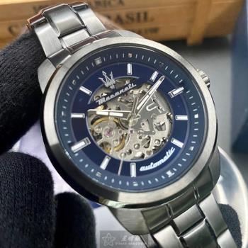 MASERATI手錶, 男錶 44mm 黑圓形精鋼錶殼 寶藍色鏤空, 中三針顯示, 運動錶面款 R8823121001