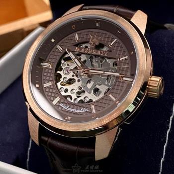 MASERATI手錶, 男女通用錶 44mm 玫瑰金圓形精鋼錶殼 古銅色鏤空鏤空中三針顯示錶面款 R8821121001