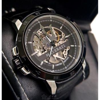 MASERATI手錶, 男女通用錶 46mm 銀黑圓形精鋼錶殼 黑色鏤空, 運動錶面款 R8821119007