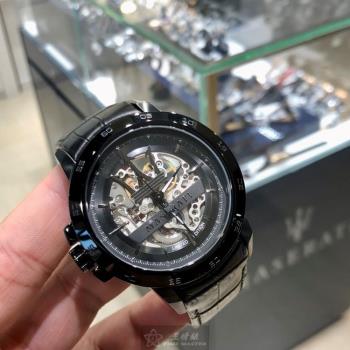 MASERATI 瑪莎拉蒂男錶 46mm 黑圓形精鋼錶殼 機械鏤空鏤空, 中三針顯示, 運動錶面款 R8821119006