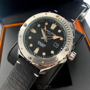 GiorgioFedon1919 喬治飛登男錶 46mm 銀圓形精鋼錶殼 黑色潛水錶, 中三針顯示, 水鬼錶面款 GF00125