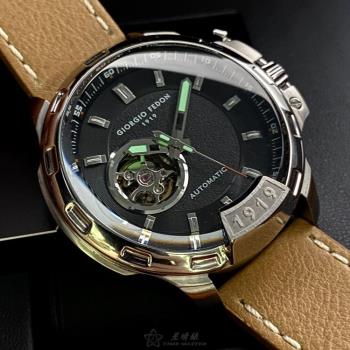 GiorgioFedon1919手錶, 男錶 46mm 銀圓形精鋼錶殼 黑色雙面機械鏤空簡約鏤空中三針顯示錶面款 GF00121