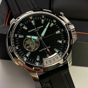 GiorgioFedon1919手錶, 男錶 46mm 銀圓形精鋼錶殼 黑色簡約, 鏤空, 中三針顯示, 運動錶面款 GF00115