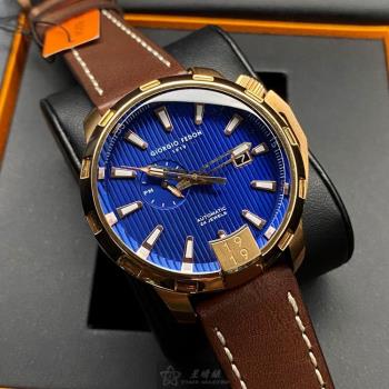 GiorgioFedon1919手錶, 男錶 46mm 玫瑰金圓形精鋼錶殼 寶藍色簡約, 三眼, 中三針顯示錶面款 GF00106