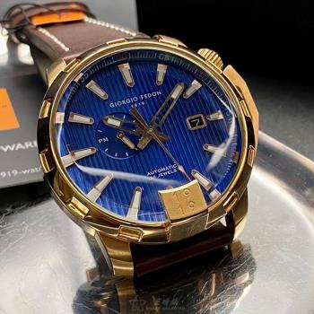 GiorgioFedon1919 喬治飛登男錶 46mm 玫瑰金圓形精鋼錶殼 寶藍色簡約, 三眼, 中三針顯示錶面款 GF00106